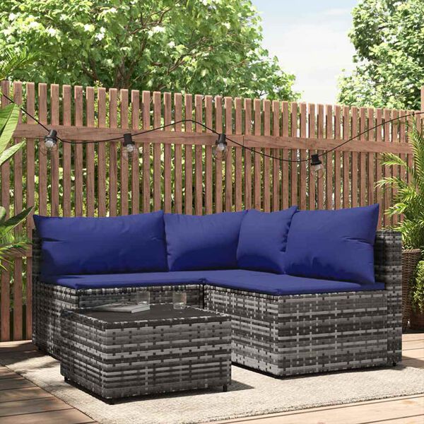 vidaXL Patio Lounge Set Gray PE Rattan Medium Adjustable Feet