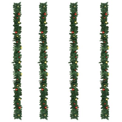 vidaXL Christmas Garlands 4 pcs with Baubles Green 106.2" PVC