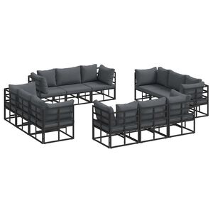 vidaXL Garden Sofa Set with Cushion 12 pcs Black Aluminium