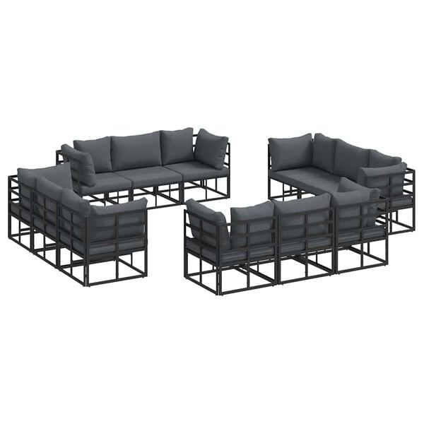 vidaXL Garden Sofa Set with Cushion 12 pcs Black Aluminium