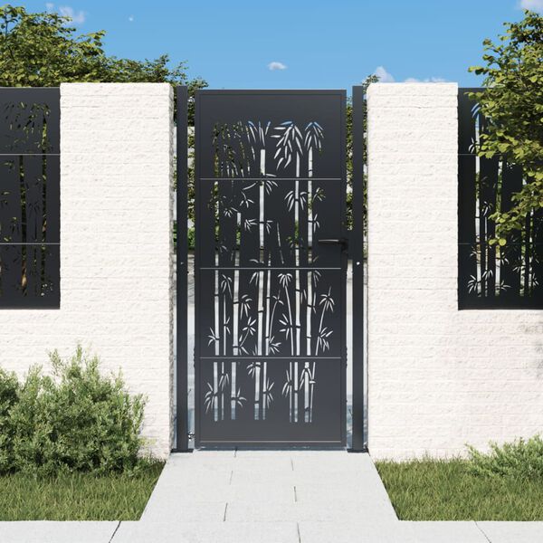 vidaXL Garden Gate Anthracite 39.4x68.9" Steel Bamboo Design