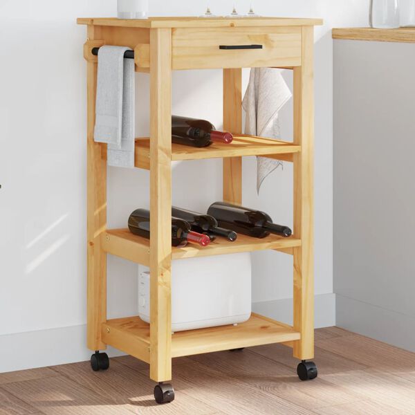 vidaXL Kitchen Trolley MONZA 18.9"x15.7"x34.8" Solid Wood Pine
