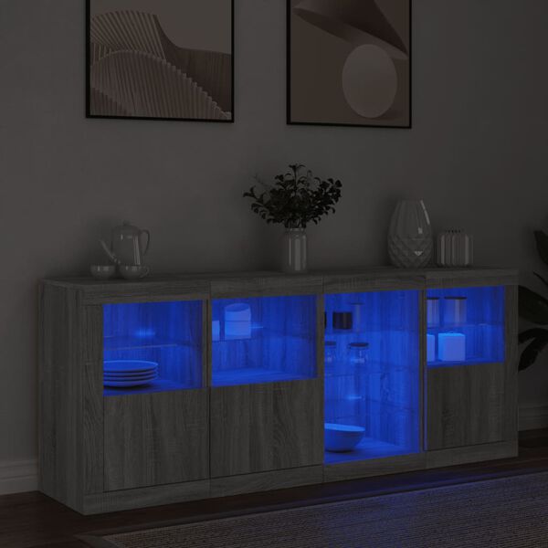 vidaXL Sideboard Grey Sonoma Engineered wood, Glass 64 x 14.6 x 26.4 in