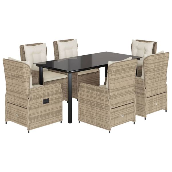 vidaXL 7 Piece Patio Dining Set with Cushions Beige Poly Rattan