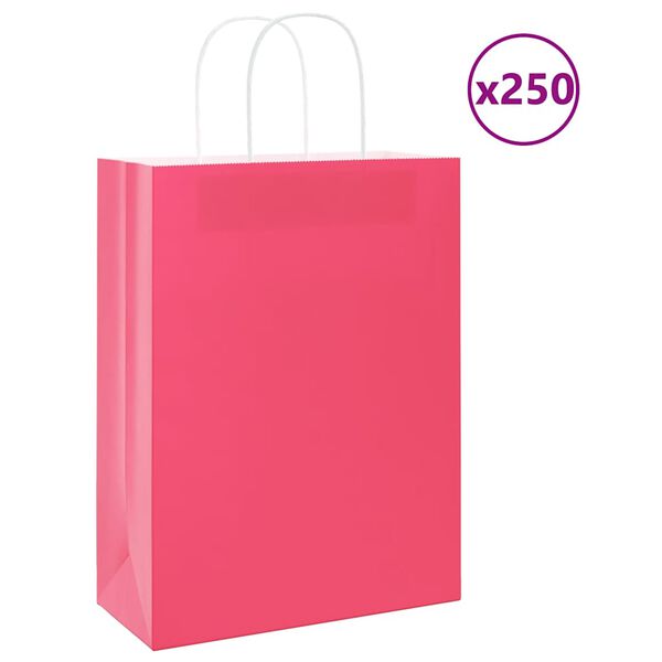 vidaXL Paper Bags 250 pcs with Handles Pink 26x12x35 cm