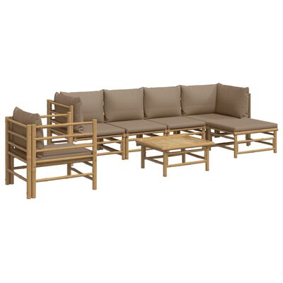 vidaXL 7 Piece Patio Lounge Set with Taupe Cushions Bamboo