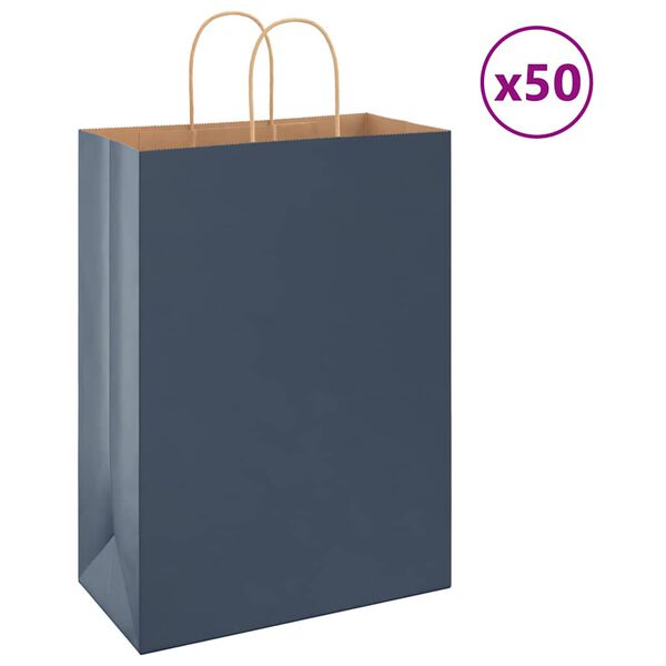 vidaXL Paper Bags 50 pcs with Handles Blue 12.6x6.7x17.3"