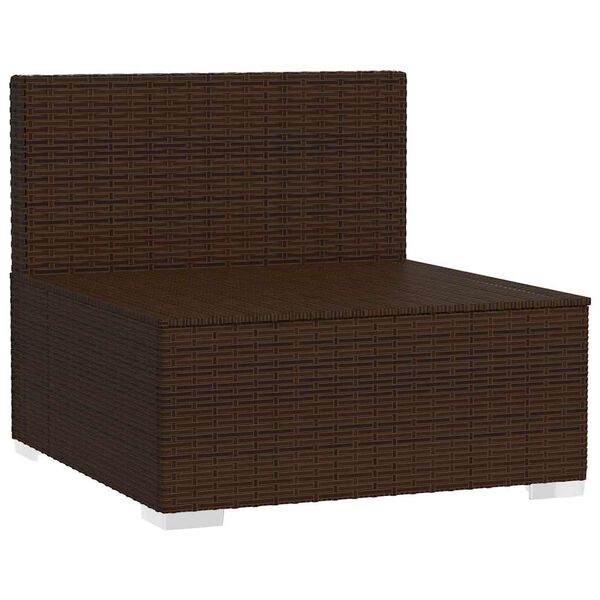 vidaXL Garden Middle Sofa Brown PE rattan, powder-coated steel, plastic