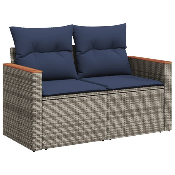 vidaXL 8 Piece Garden Sofa Set with Cushions Grey Poly Rattan