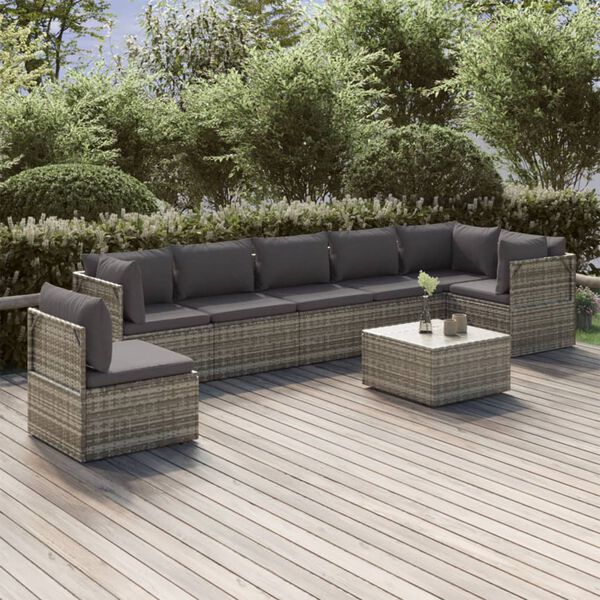 vidaXL Garden Lounge Set Grey PE rattan, Powder-coated steel, Polyester, PVC