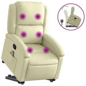 vidaXL Stand Up Massage Recliner Chair Cream Real leather, Metal, Plywood