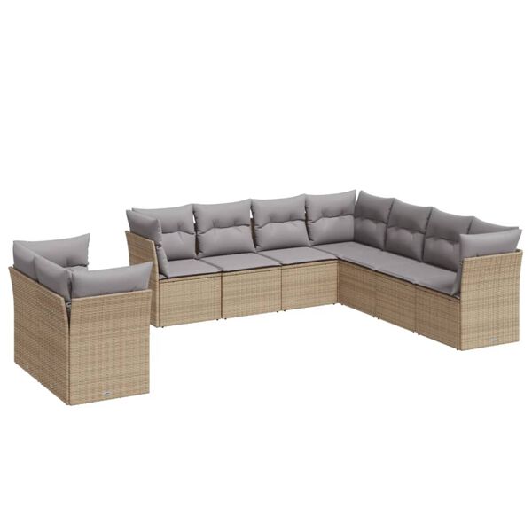 vidaXL Garden Sofa Set Beige, Light Grey Poly Rattan, Polyester, Steel