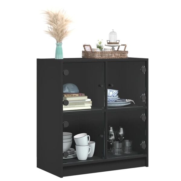 vidaXL Side Cabinet Black Engineered wood, glass 26.8 x 14.6 x 29.7 in