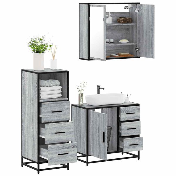 vidaXL Bathroom Furniture Set Gray Sonoma Engineered wood, metal, glass