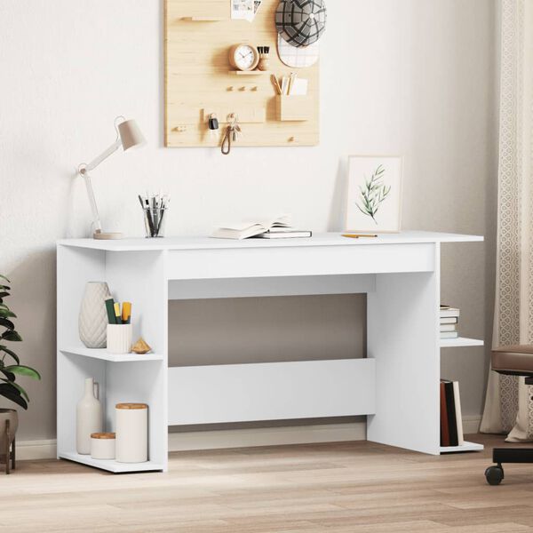 vidaXL Desk White Engineered Wood Standard Desk Rectangular Modern