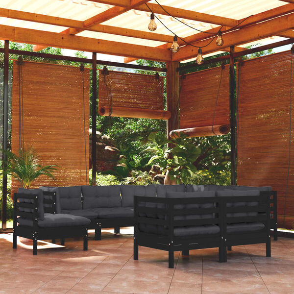 vidaXL Garden Lounge Set Black, Anthracite Solid Pinewood, Polyester Fabric