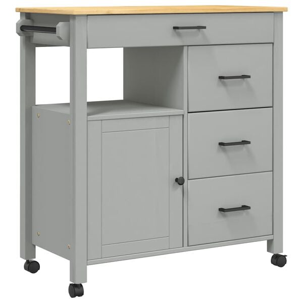 vidaXL Kitchen Trolley MONZA 33.1"x15.7"x34.8" Solid Wood Pine