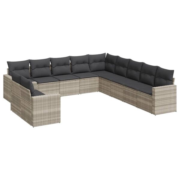 vidaXL Garden Sofa Set Light Grey PE Rattan Large Modular