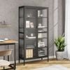 vidaXL Highboard Black Powder-coated steel, ribbed glass Large Highboard