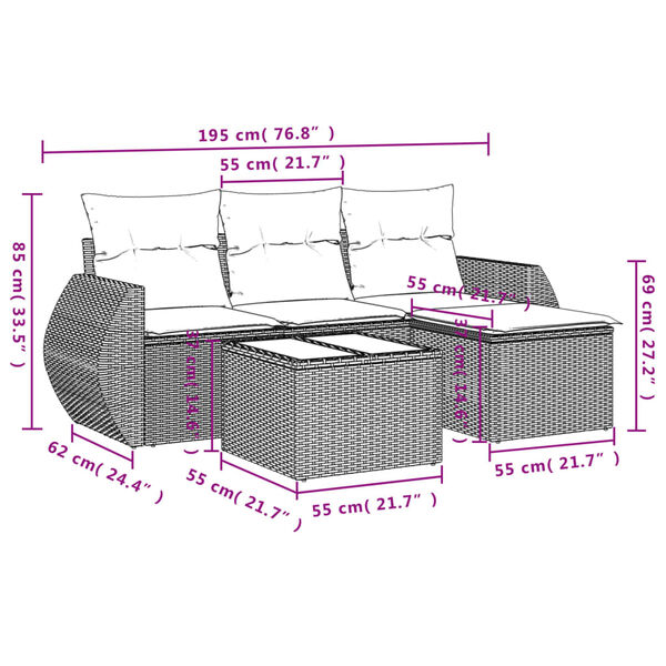 vidaXL Garden Sofa Set Grey PE rattan, powder-coated steel, tempered glass