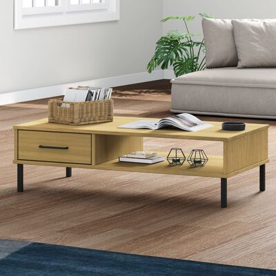 vidaXL Coffee Table with Metal Legs Brown Solid Wood Pine OSLO