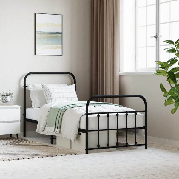 vidaXL Bed Frame Black Powder-Coated Steel Twin Storage Bed Frame