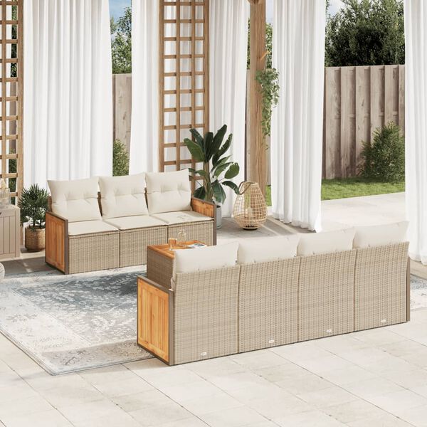 vidaXL Garden Sofa Set Beige PE rattan Medium Adjustable Armrests
