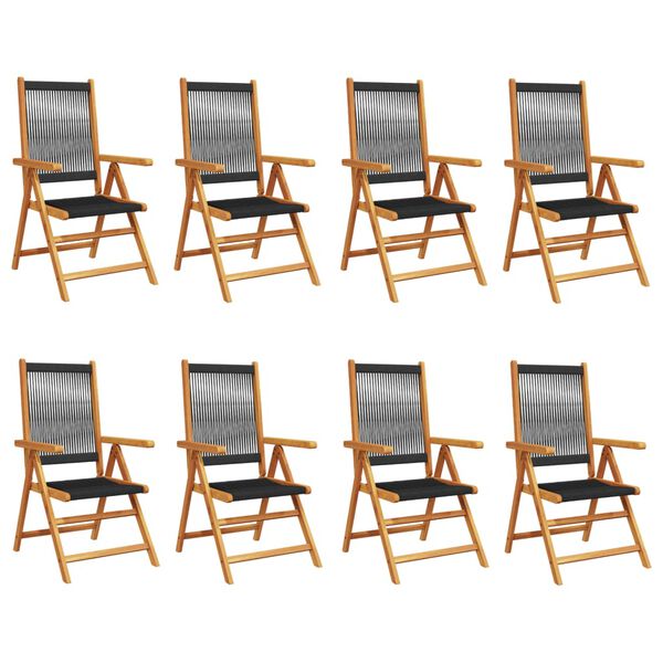 vidaXL Garden Chair Set of 8 Black Solid acacia wood with an oil finish