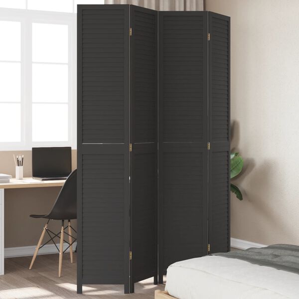 vidaXL Room Divider 4 Panels Black Solid Wood Paulownia