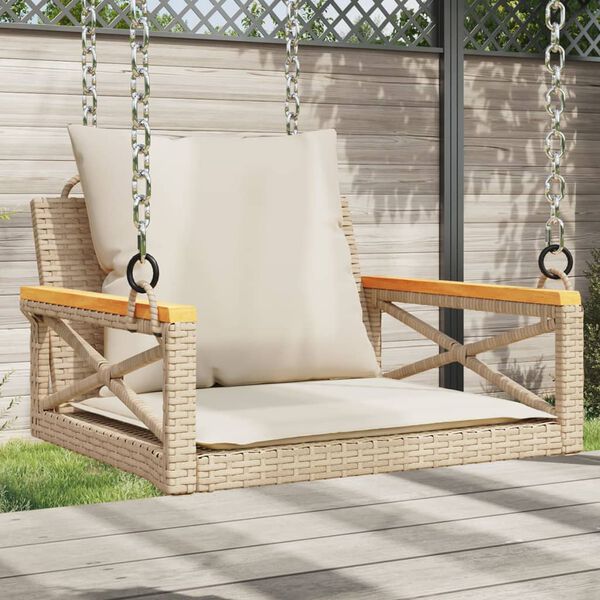 vidaXL Swing Bench with Cushions Beige 24.8x24.4x15.7" Poly Rattan