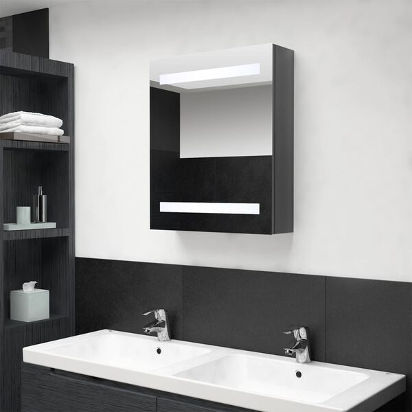 vidaXL Bathroom Cabinet Shining Gray MDF with Melamine Finish, Glass