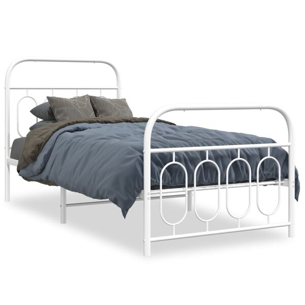 vidaXL Bed Frame White Steel Single Bed Modern Bed Frame Rectangular