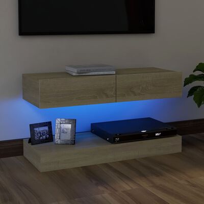 vidaXL TV Cabinet with LED Lights Sonoma Oak 35.4"x13.8"