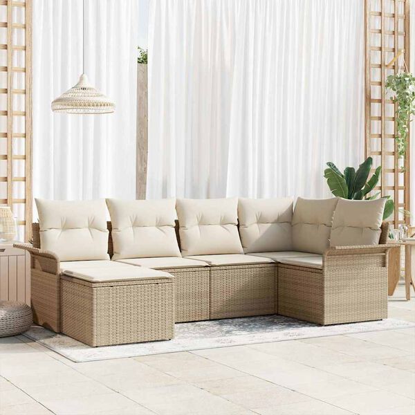 vidaXL Garden Sofa Set with Cushion 6 pcs Beige Poly Rattan