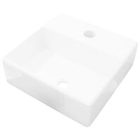 vidaXL Ceramic Bathroom Sink Basin with Faucet Hole White Square