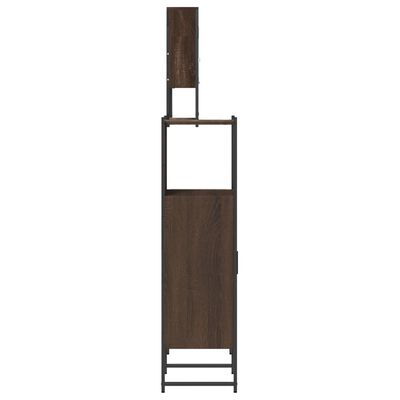 Tall cabinet with open frame and vertical cabinet door, part of modular bathroom storage system.