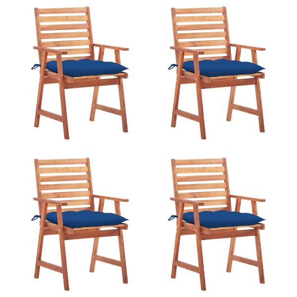 vidaXL Patio Chair Set of 4 Royal blue cushion, wood brown chair
