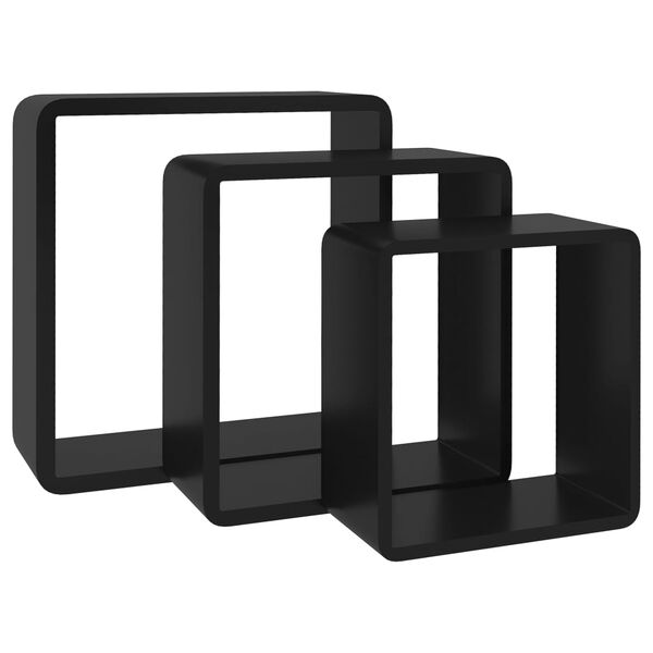 vidaXL Wall Cube Shelf Set of 3 Black MDF Large, Medium, Small