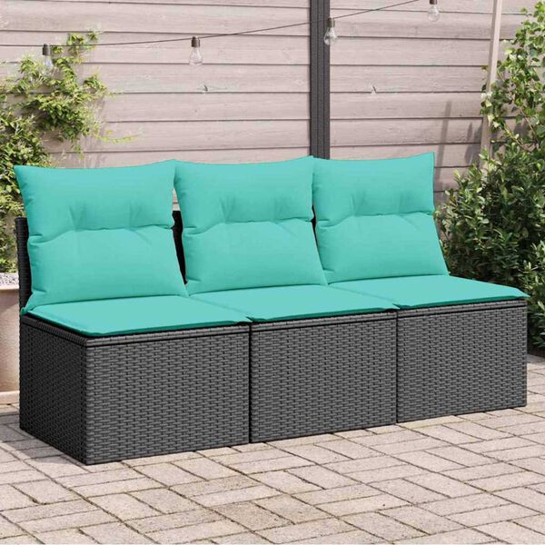 vidaXL Garden Sofa with Cushion 7 pcs Black and turquoise Poly rattan