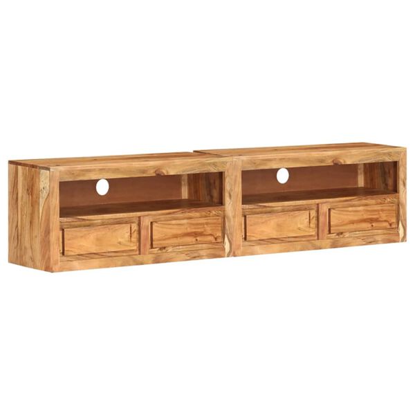 vidaXL TV Cabinet Set of 2 Natural Acacia Solid Acacia Wood Medium