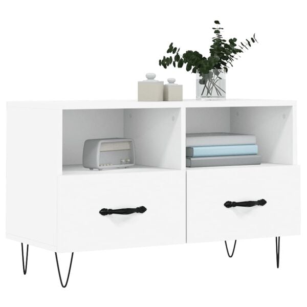 vidaXL TV Cabinet White Engineered Wood and Iron Medium TV Cabinet
