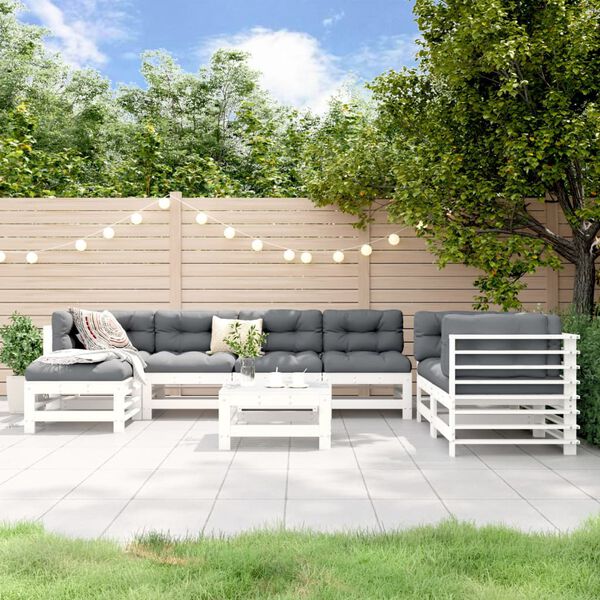 vidaXL Garden Lounge Set White Solid Pine Wood Large Modular