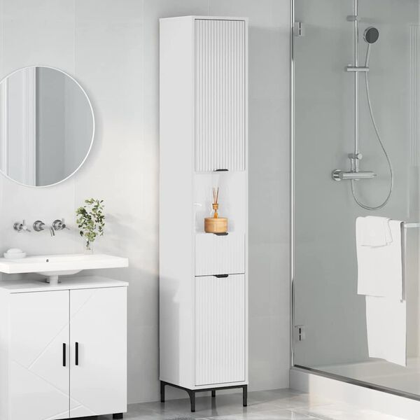 vidaXL Bathroom Cabinet High Gloss White 12.40 x 12.99 x 74.80 in