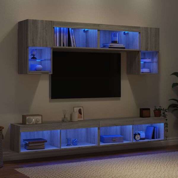vidaXL 6 Piece TV Wall Units with LED Gray Sonoma Engineered Wood