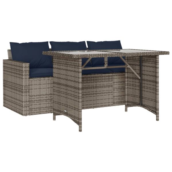 vidaXL Garden Dining Set Grey Poly Rattan 3-seater