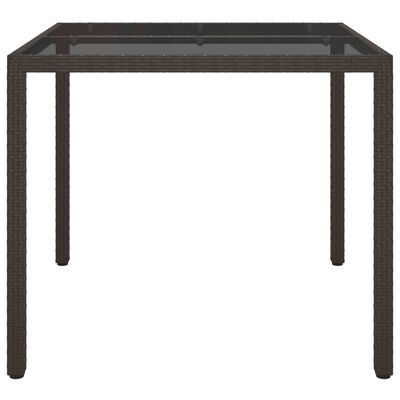 vidaXL Patio Table 35.4"x35.4"x29.5" Tempered Glass and Poly Rattan Brown