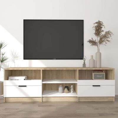 vidaXL TV Stand White and Sonoma Oak 59.1"x13.2"x17.7" Engineered Wood