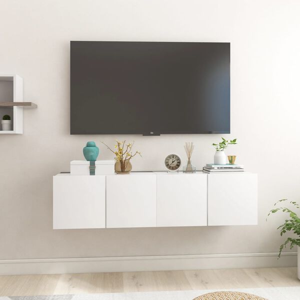 vidaXL TV Cabinet Set of 2 White Engineered wood 23.6x11.8x11.8 in