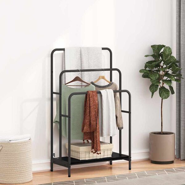 vidaXL Cloth Rack Black Oak 23.62 x 11.81 x 39.57 in Engineered wood