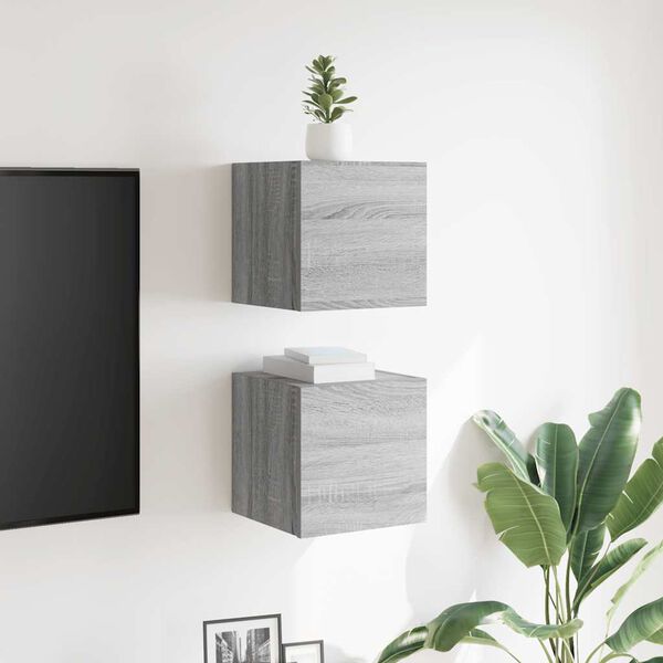 vidaXL Wall Mounted TV Cabinet Set of 2 Gray Sonoma Engineered wood